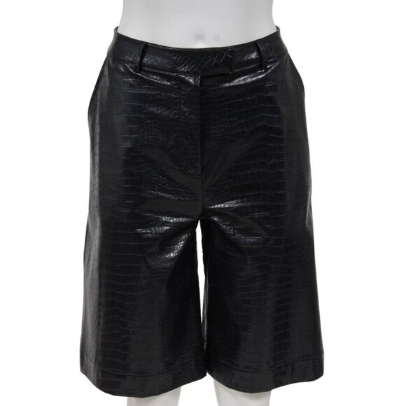 Samsoe Samsoe Womens Averie Shorts XS Midnight Faux Embossed Croc Leather